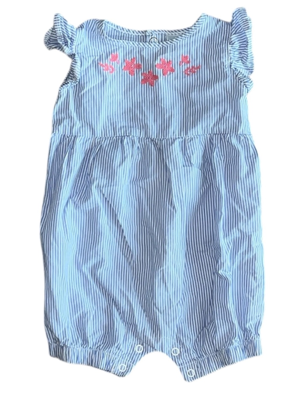 Carter's Blue-and-White Striped Romper with Pink Floral Embroidery Size 12M